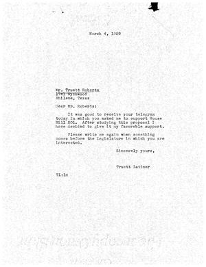 [Letter from Truett Latimer to Truett Roberts, March 4, 1959]