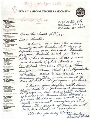 [Letter from Durward Grubb to Truett Latimer, March 21, 1959]