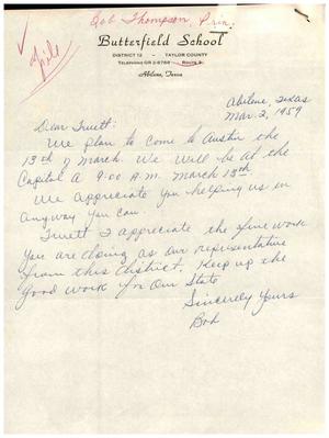 [Letter from Bob Thompson to Truett Latimer, March 2, 1959]