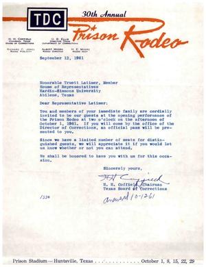[Letter from H. H. Coffield to Truett Latimer, September 12, 1961]