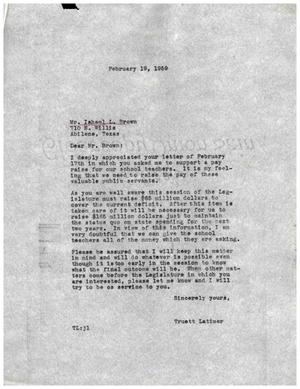 [Letter from Truett Latimer to Isham L. Brown, February 19, 1959]