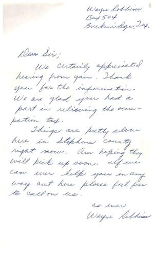 [Letter from Wayne Robbins]