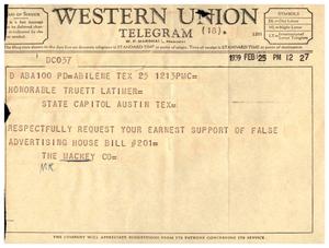 [Telegram from The Mackey Company, February 25, 1959]
