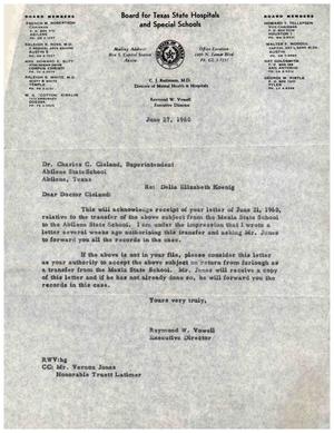 [Letter from Raymond W. Vowell to Charles C. Cleland, June 27, 1960]