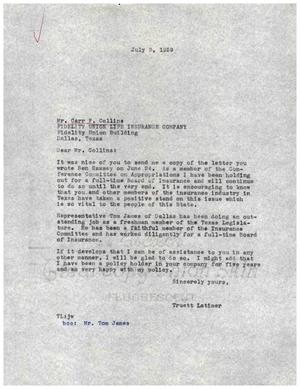 [Letter from Truett Latimer to Carr P. Collins, July 9, 1959]