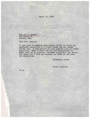 [Letter from Truett Latimer to Mrs. W. H. Leamon, March 18, 1959]