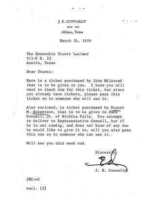 [Letter from J. E. Connally to Truett Latimer, March 24, 1959]
