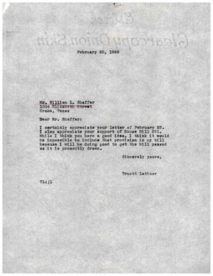 Primary view of object titled '[Letter from Truett Latimer to William L. Shaffer, February 25, 1959]'.