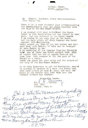 [Letter from L. L. Murray to Truett Latimer, April 11, 1959]