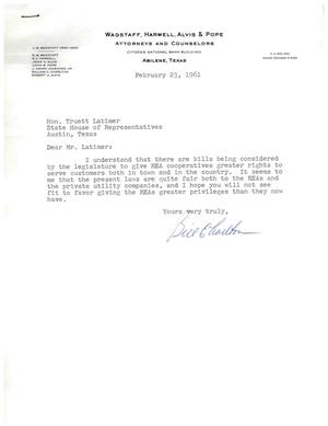 [Letter from Bill Charlton to Truett Latimer, February 23, 1961]