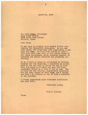 [Letter from Truett Latimer to Paul Steph, April 24, 1959]