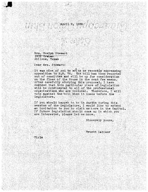[Letter from Truett Latimer to Mrs. Evelyn Stewart, April 2, 1959]