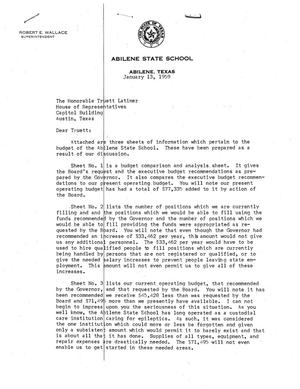 [Letter from Robert E. Wallace to Truett Latimer, January 13, 1959]