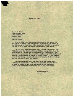 [Letter to D. C. Greer, August 14, 1960]