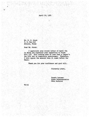 [Letter from Truett Latimer to K. W. Stout, April 10, 1961]