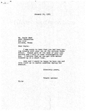 [Letter from Truett Latimer to Doyle Nash, January 16, 1961]