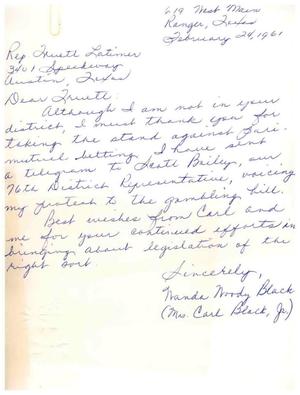 [Letter from Wanda Woody Black to Truett Latimer, February 24, 1961]
