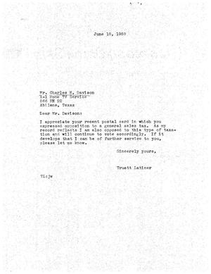 [Letter from Truett Latimer to Charles H. Davison, June 18, 1959]