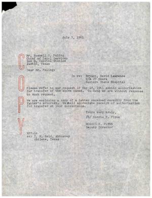 [Letter from Morris F. Flynn to Russell G. Poling, July 5, 1961]