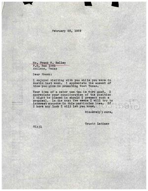 [Letter from Truett Latimer to Frank H. Kelley, February 23, 1959]