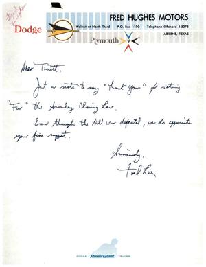 [Letter from Fred Lee Hughes to Truett Latimer]