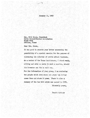 [Letter from Truett Latimer to Mrs. Bill Moore, January 11, 1960]