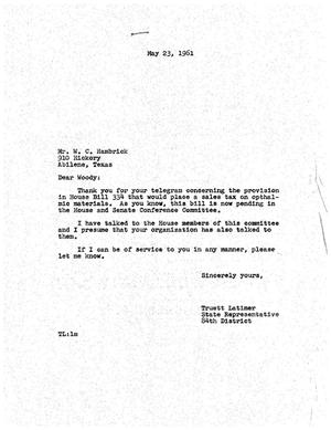 [Letter from Truett Latimer to W. C. Hambrick, May 23, 1961]