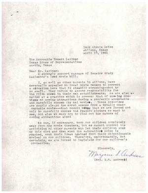 [Letter from Mrs. E. H. Andrews to Truett Latimer, April 17, 1961]