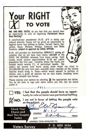 [Voters Survey on Parimutuel Horse Race Betting, 1961]