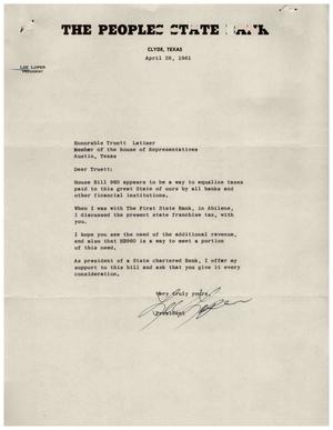 [Letter from Lee Loper to Truett Latimer, April 28, 1961]