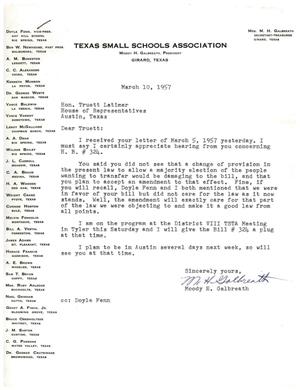[Letter from Moody H. Galbreath to Truett Latimer, March 10, 1957]