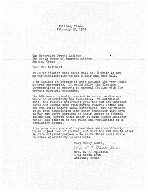 [Letter from Mrs. E. F. Mullikin to Truett Latimer, Febraury 28, 1961]