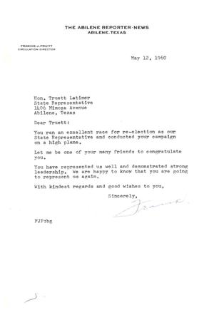 [Letter from Francis J. Pruitt to Truett Latimer, May 12, 1960]