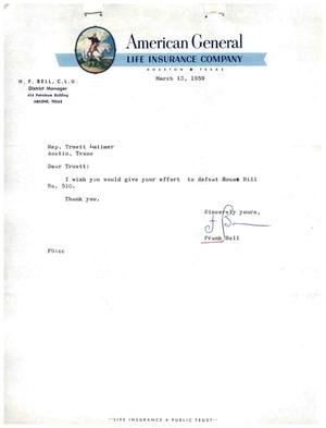 Primary view of object titled '[Letter from Frank Bell to Truett Latimer, March 13, 1959]'.