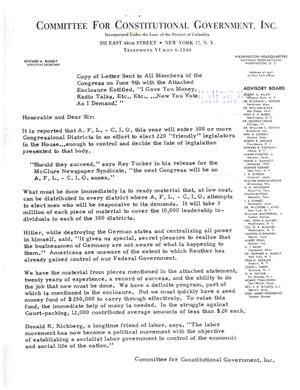 [Letter from the Committee for Constitutional Government, Inc. to the Members of Congress]