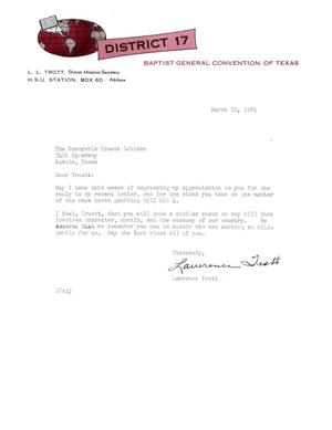 [Letter from Lawrence Trott to Truett Latimer, March 10, 1961]