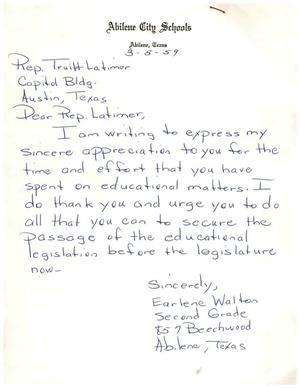 [Letter from Earlene Walton to Truett Latimer, March 5, 1959]