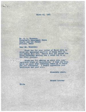 [Letter from Truett Latimer to E. L. Thornton, March 23, 1961]