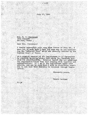 [Letter from Truett Latimer to Mrs. B. C. Stevenson, July 27, 1959]