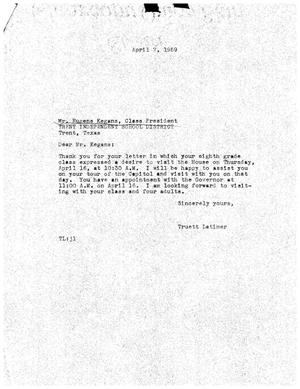 [Letter from Truett Latimer to Eugene Kegans, April 7, 1959]