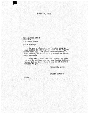 [Letter from Truett Latimer to Harvey Brown, March 24, 1959]