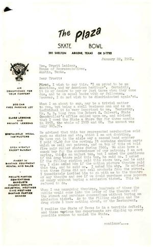 [Letter from Wally Akin to Truett Latimer, January 22, 1961]