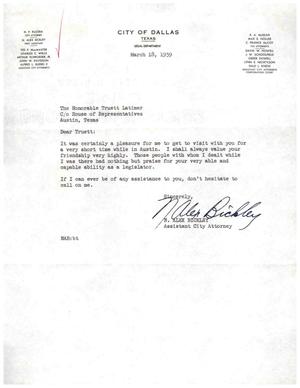 [Letter from N. Alex Bickley to Truett Latimer, March 18, 1959]