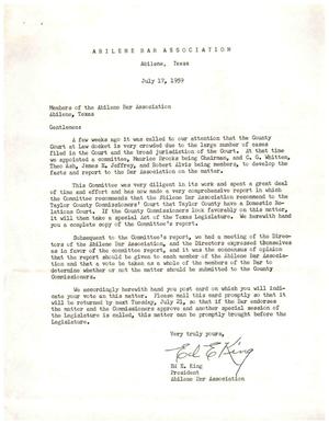 [Letter from Ed E. King to Members of the Abilene Bar Association, July 17, 1959]