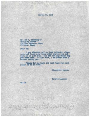 [Letter from Truett Latimer to Ed N. Wishcamper, March 20, 1961]