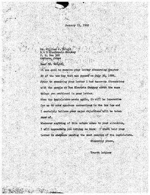 [Letter from Truett Latimer to William J. Wright, January 11, 1960]