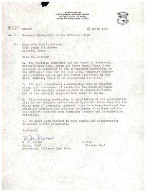 [Letter from W. M. Morrow to Truett Latimer, March 18, 1960]
