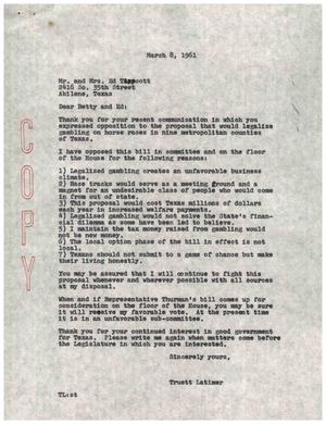 [Letter from Truett Latimer to Mr. and Mrs. Ed Tappcott, March 8, 1961]