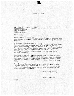 [Letter from Truett Latimer to John J. Luther, April 2, 1959]