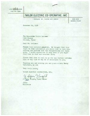 [Letter from J. Lynn Knight to Truett Latimer, December 24, 1958]